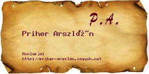 Priher Arszlán névjegykártya